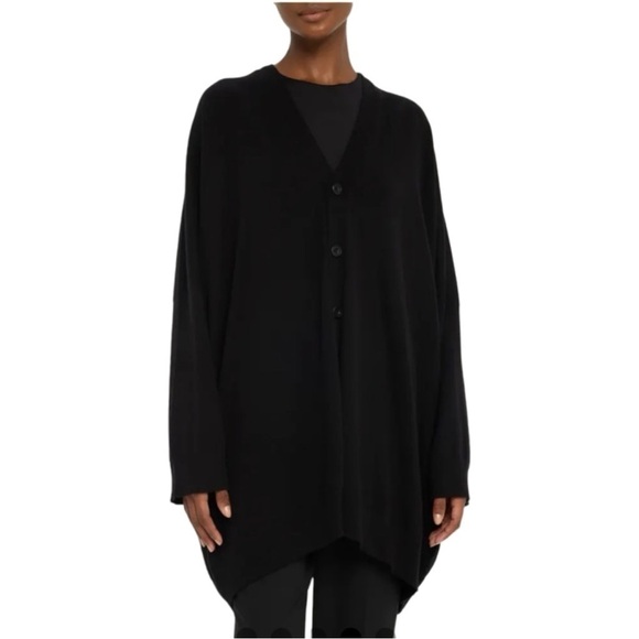 ESKANDAR Wide V-Neck Button Dark Brown Cardigan - Picture 3 of 12